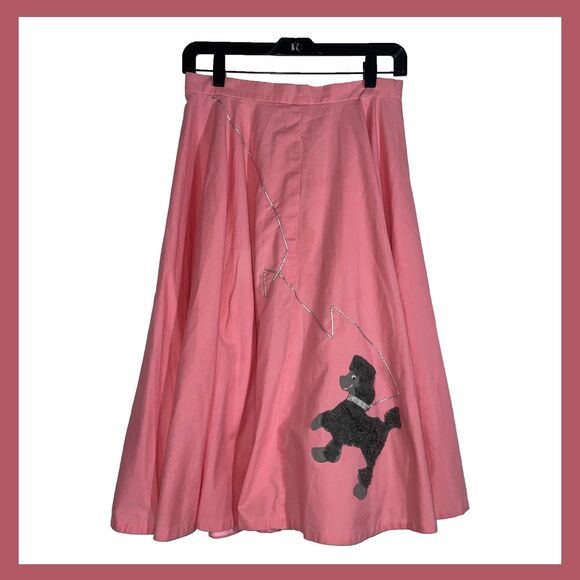 Vintage 1950s Style Pink Poodle Skirt Handmade Full Circle Rockabilly Size S - Picture 1 of 9